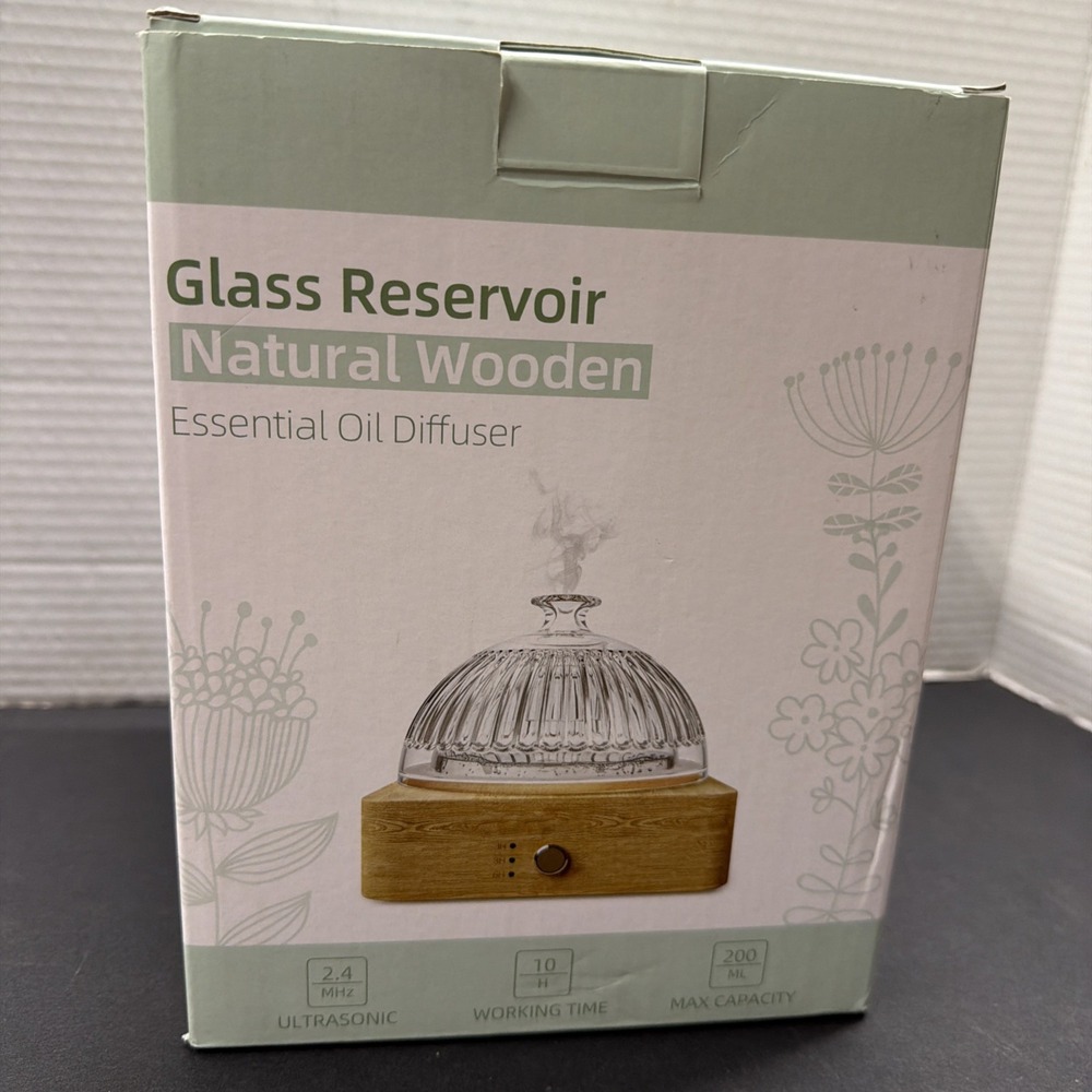 NEW Glass Essential Oil Diffuser Humidifier, 200ml Ultrasonic Yellow-wood Grain